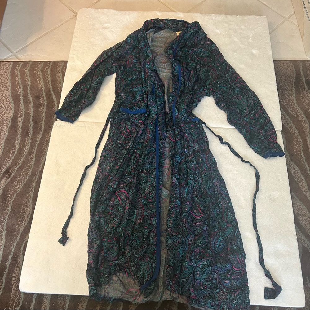 Victoria secret vintage gold label paisley flor print robe black pink blue teal - Picture 4 of 10